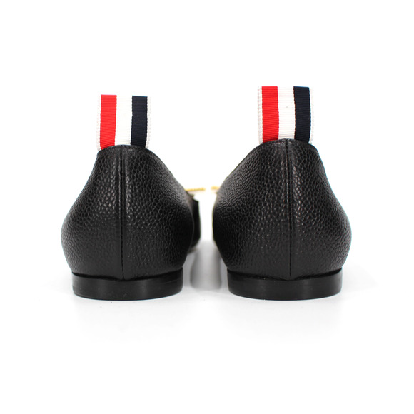 Thom Browne Apron Toe Black Striped Gold Bow Flats 36 Pebbled Leather Shoes - Picture 5 of 7